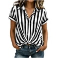 thumbnail image 2 of ClodeEU Women's Striped V Neck Short Sleeve Blouse,Casual Twist Hem Knotted Shirt for Summer Black,Women's Plus L, 2 of 8
