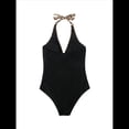 thumbnail image 4 of Trajes de Baño de una Pieza con Control de Abdomen para Mujer, Trajes de Baño Push Up con Cuello Halter Negro y Leopardo M, 4 of 7