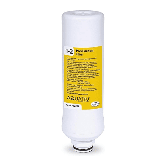 AquaTru Classic Countertop Water Filter Replacement Pre and Carbon Filter, Stages 1 and 2, 3x3x10 in., 1-Pack