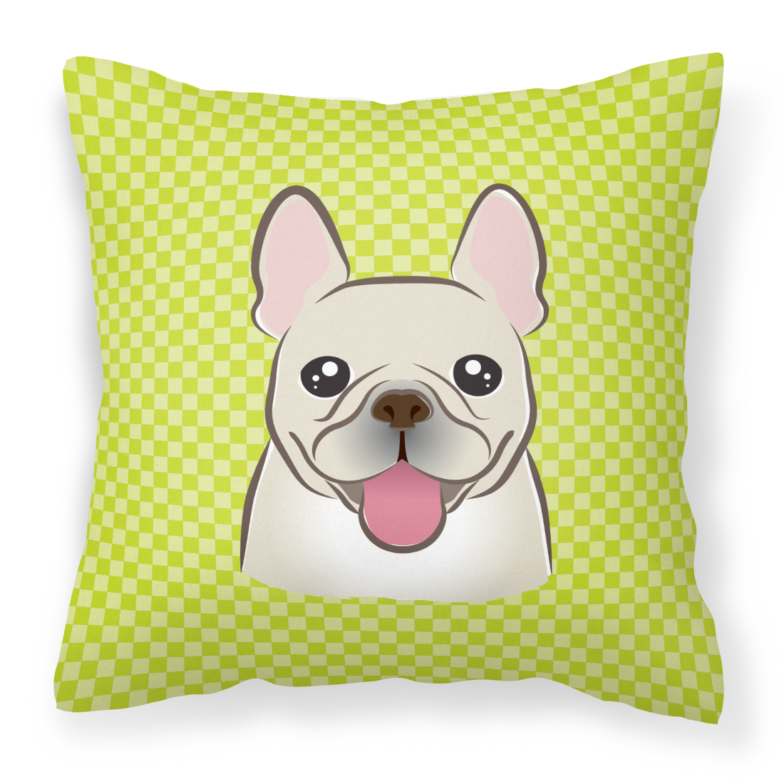 Checkerboard Lime Green French Bulldog Fabric Decorative Pillow
