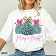 thumbnail image 4 of Merry & Bright Christmas Tree Graphic Print T-Shirt | Pink Holiday Bow Design | Comfort Colors Blossom Tee, 4 of 7