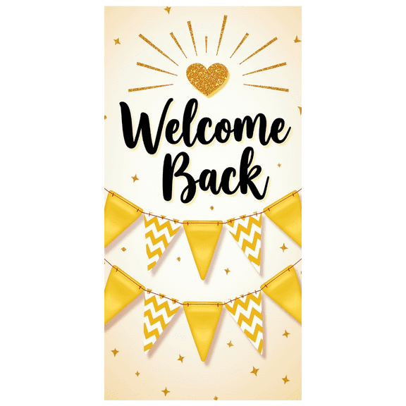 LUUFILx Welcome Back Banner Gold Heart Classroom Party Decoration Background Backdrop School Event Photography Props Banner Welcome Sign Decor