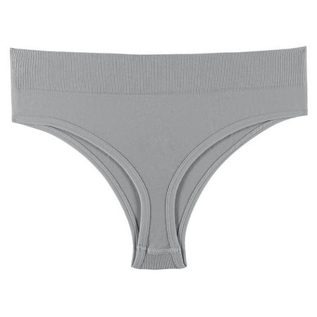 Scyoekwg Thongs for Womens Thong Breathable Hipster Panties T-back Solid Color Ladies Panties Fashion Mid Waisted Bikini Underwear Briefs(Gray L)