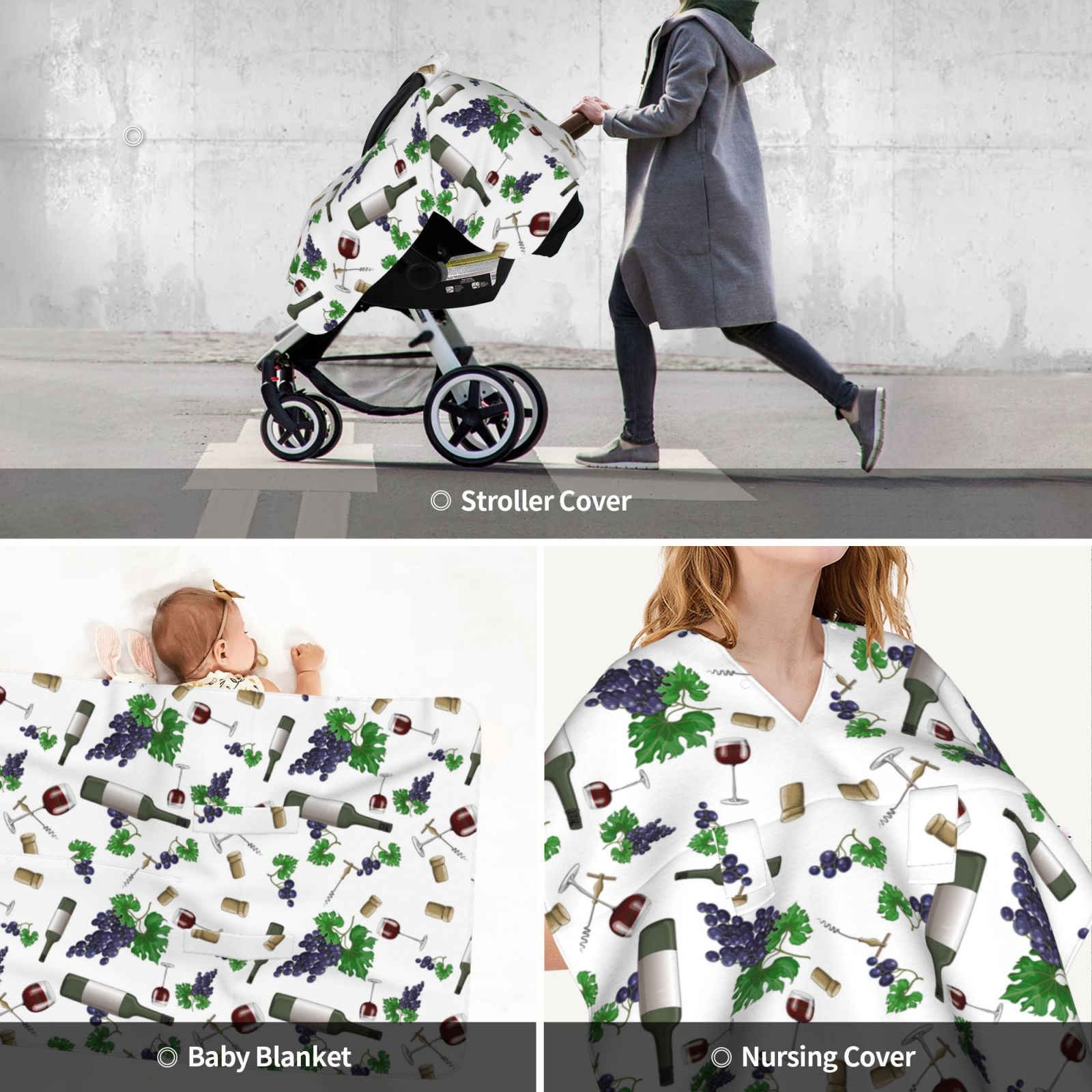 Car Seat Cover Baby - Purple Wine Print Breathable Infant Car Seat Cover for Baby Carseat, Lightweight Comfort Baby Essentials Must Haves Newborn Stuff for Girl Boy