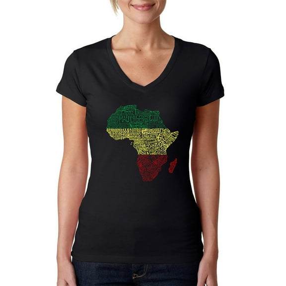 LA Pop Art Women's Word Art V-Neck T-Shirt - Countries in Africa