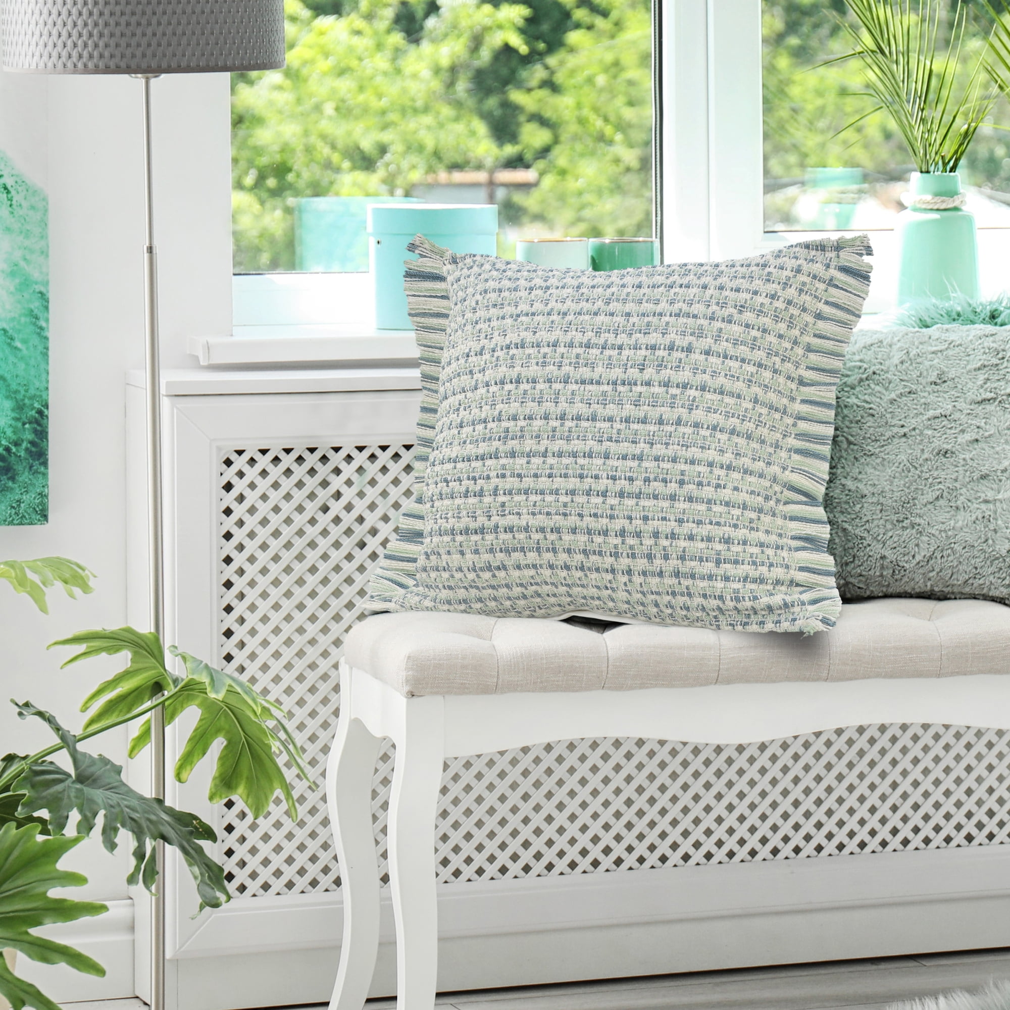 Birch Harbour Bailey 24" x 24" Blue/Green Striped Outdoor Adult Decorative Throw Pillow
