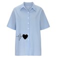 thumbnail image 4 of Tbopshirt Womens Tops,Women Printed Short Sleeve Loose Button Turndown Collar Shirt Solid Blouse Tops, 4 of 5