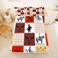 thumbnail image 5 of jejeloiu Western Cowboy Patchwork Pattern Queen Sheet Sets Kids,Retro Boho Farmhouse Print Bed Set,4 Pieces, 5 of 6