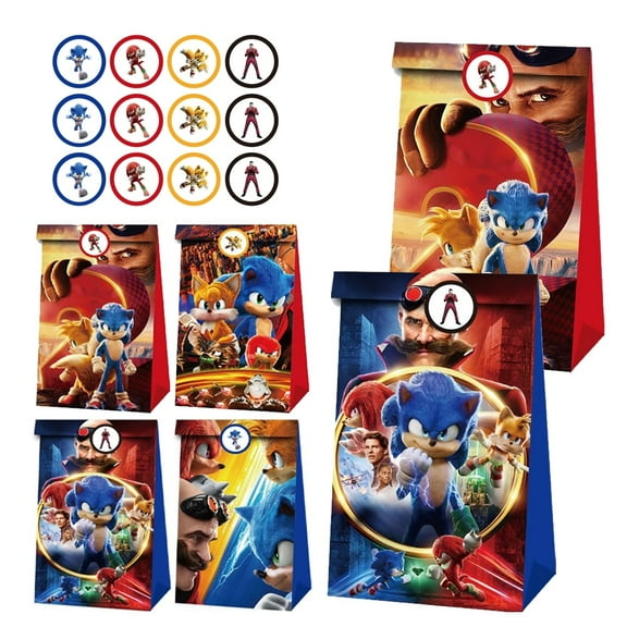 12 PCS Sonic Gift Bags Party Flavors Bags Super Sonic Favor Bags Sonic Goodie Bags Birthday Party Gift Bags