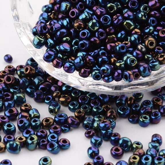 6/0 Glass Seed Beads Iris Round Colorful about 4mm in diameter hole: 1mm about 500pcs/50g