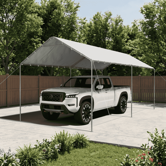 Sunmthink 10x20FT Heavy Duty Carport,Portable Carport with Height Adjustable & Waterproof UV Resistant&Galvanized Steel Frame, Outdoor Car Canopy Shelter for Vehicle, Truck, Boat, White