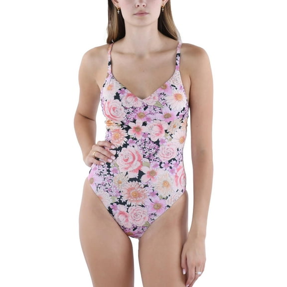 Sanctuary Womens Floral Print Strappy One-Piece Swimsuit