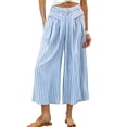 thumbnail image 5 of Mifsaly Striped Cropped Wide Leg Pants for Women High Waist Flowy Palazzo Capris with Pockets Breathable Lightweight Summer Casual Beach Vacation Clothes Light Blue,L, 5 of 8