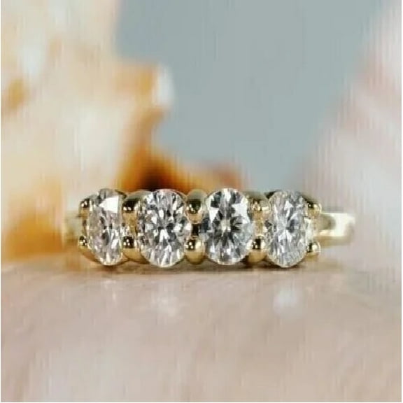 Half Eternity Wedding Band Ring For Women 2Ct Round Cut Diamond 14K Yellow Gold Plated Silver -4