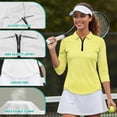 thumbnail image 6 of Uorisanigo Yellow Women's 3/4 Sleeve Golf Top with Zipper Comfortable Breathable Women's Dry-Fit Golf Polo Shirts Casual Soft Polyester Spandex Fabric Fashion Workout Tops Size L, 6 of 7