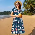 thumbnail image 4 of Vsdgher Robe Dentaire pour Femmes Été 2025 Décontractée Midi Maxi Légère à Manches Courtes à Col Rond Robe de Plage, 4 of 6