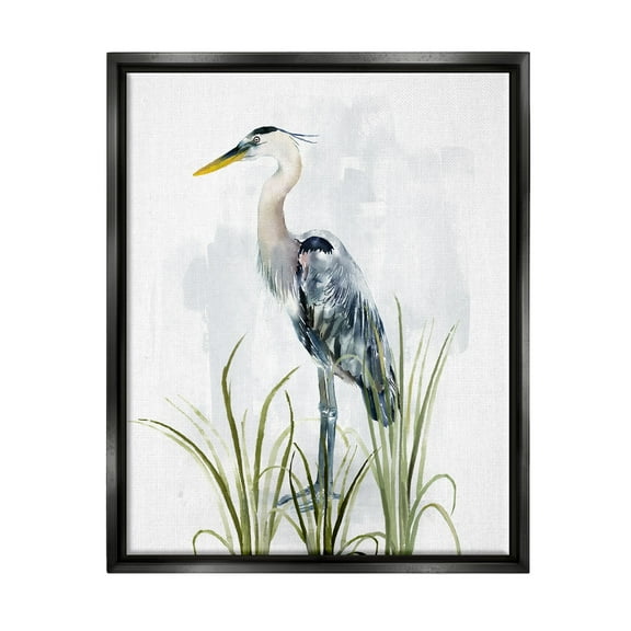 Stupell Industries Shore Bird Looking Left Animals & Insects Painting Black Floater Framed Canvas Art Print Wall Art, 17 x 21