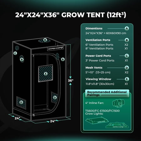 2x2x3 Grow Tent, 24"x24"x36" High Reflective Mylar 1680D for Hydroponics Indoor Plant Growing, with Floor Tray and Smooth Zipper for TS600