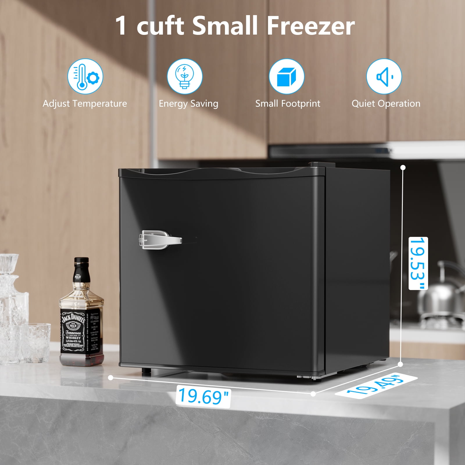 KNDKO Upright Freezer, 1.2 Cu.ft Small Freezer with Adjustable Thermostat & Removable Shelves, Stand Up Freezer for Home/Office, Black