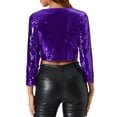 thumbnail image 3 of INSPIRE CHIC Women's Sequin Jacket Sparkly Party Long Sleeve Open Front Crop Shrug Bolero Cardigan, 3 of 6