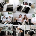 thumbnail image 6 of Black Beige Striped Duvet Cover Set, Modern Farmhouse Retro Lines Soft Duvet Cover California King Bedding Set 4 Pieces, 1 Quiltcover and 2 Pillowcases with Zipper, 1 Bed Sheet for All Seasons, 6 of 9