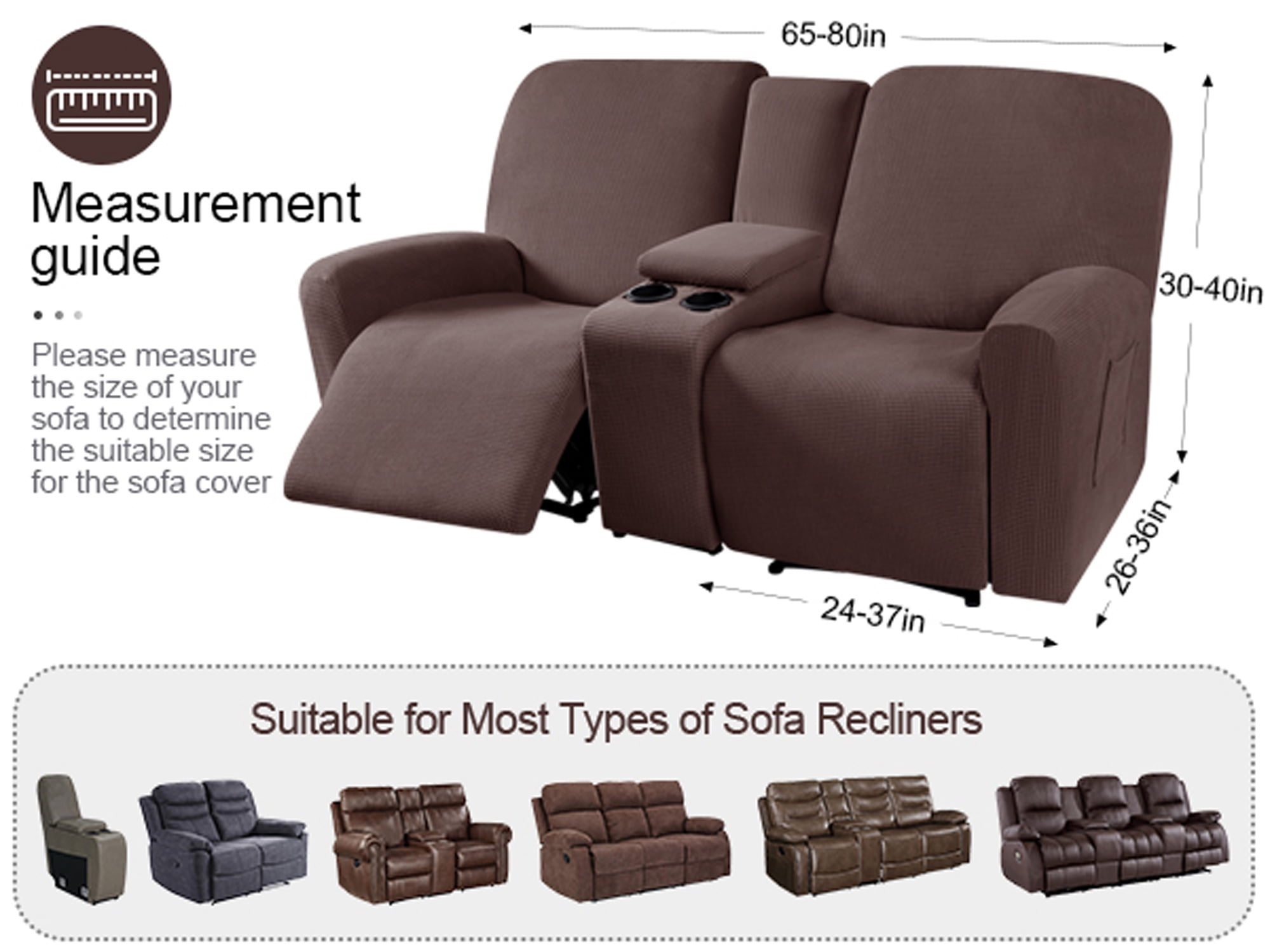 TAOCOCO Stretch Loveseat Slipcover with Middle Console, 4-Pieces Reclining Sofa Cover for 2 Seat Couch Recliner Sofa Slipocvers Furniture Protector, Chocolate
