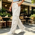 thumbnail image 3 of Ozmmyan Wide Leg Sweatpants for Womens Lightweight Cargo Pants Drawstring High Elastic Waist Baggy Utility Trousers with Multiple Pockets, 3 of 5