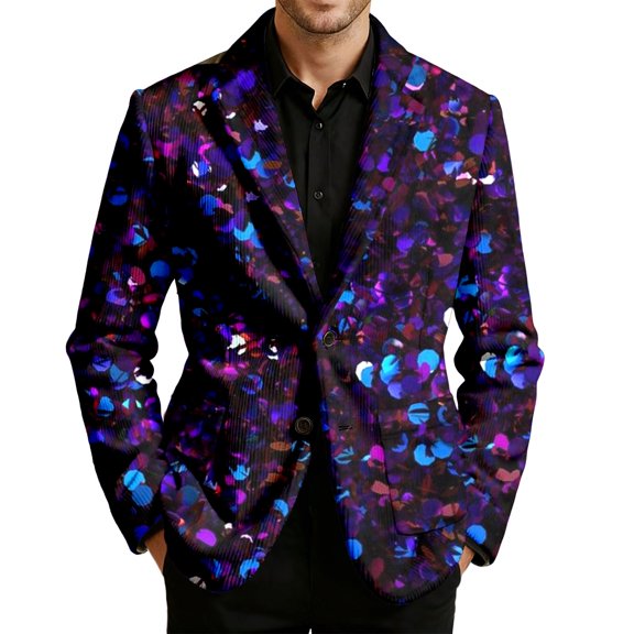 ChaoLingNeng Mens Mardi Gras Blazer, Relaxed Fit Carnival Print Suit Jackets Holiday Party Corduroy Button Blazers Fall Fashion Warm Mens Sport Coats And Blazers