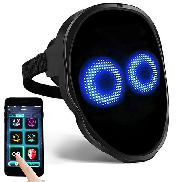 Máscara LED con aplicación programable Bluetooth, máscara facial con luz LED brillante para fiesta de disfraces de Halloween para niños adultos