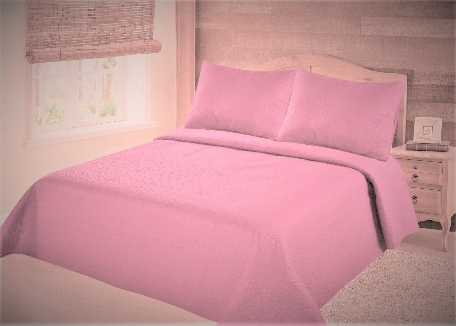 Nena 2/3 Piece Bed Bedspread Soft Quilt Coverlet Solid Stippling Stitch Set 