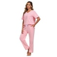 thumbnail image 6 of EA'S SECRET 100% Cotton Pajama Sets for Women 2 Piece Short Sleeve V Neck Loungewear Sets Lightweight Pjs with Pockets S-XXL (Pink,L), 6 of 8