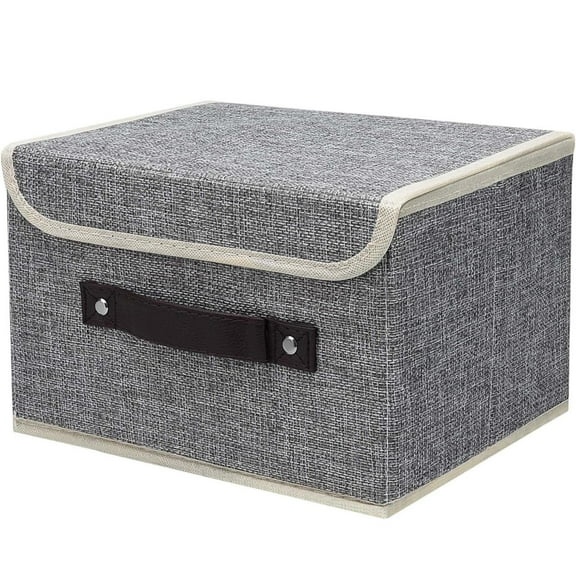 BIZHUA Storage with Lids 26 Fabric Foldable Clothes Storage Cube with Pu Leather Handles Pp Plastic Board Decorative Foldable Lidded Cotton Linen Storage Cubes Home Large Size, 1*Storage Box