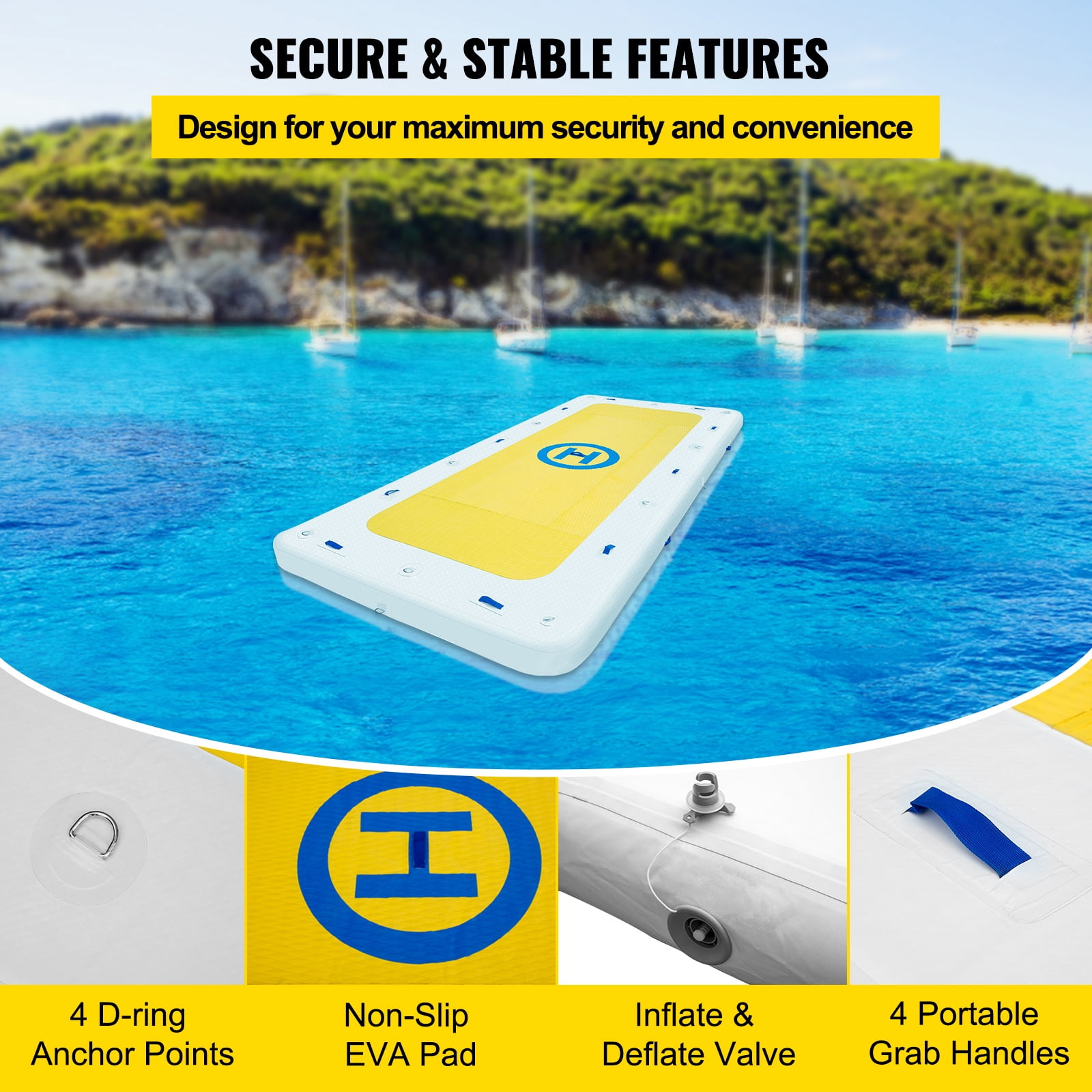 BENTISM Inflatable Dock Platform PVC Floating Dock 12 x 6 ft 3-5 Person w/2 Pumps