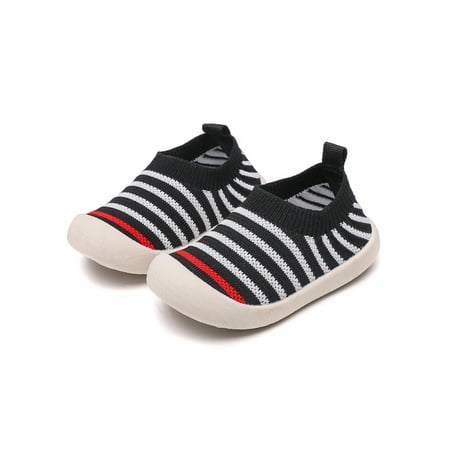 

Daeful Children Flats Mesh Casual Shoes Knit Upper Sneakers School Breathable Lightweight Slip On Walking Shoe Black 4.5C