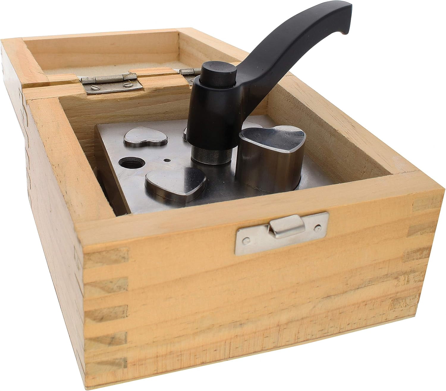 The Beadsmith Steel Heart Disc Cutter Set with 5 Punches, Die, Lever and Box. Tool for Cutting Accurate Hearts From: 3/8" x 1/2" to 7/8" x 1" Using a Soft Metal Sheet up to 20 Gauge and Thinner