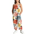 thumbnail image 6 of dazeni Girls Sleeveless Jumpsuits Fashion Tie Dye Romper Wide Leg Pants Casual Summer Boho Spaghetti Straps Overalls with Big Pockets Watermelon Red 13-14 Years, 6 of 9