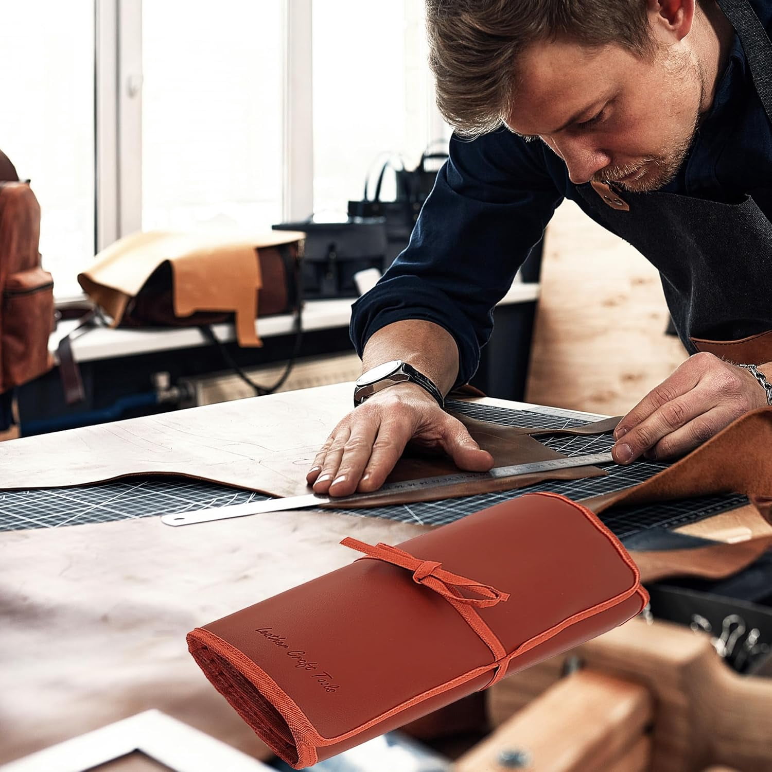 Leather Working Tools Kit with Custom Storage Bag Leather Stamping Tools Leathering Craft Making for Cutting Punching Sewing Carving Stamping