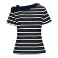 thumbnail image 5 of Womens T Shirts Fashion Striped Casual Short-Sleeve Off-Shoulder Patchwork T-Shirts Top, 5 of 9