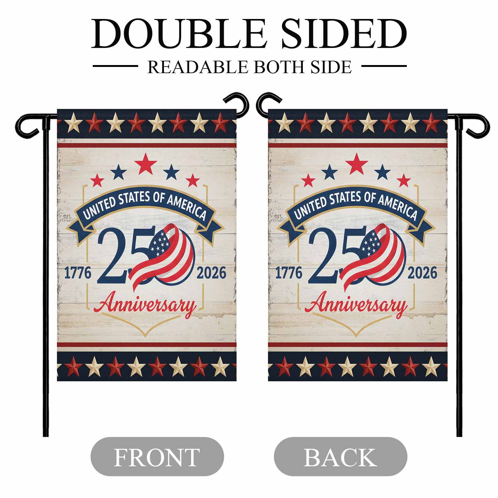 4th of July Garden Flags 250 Years Anniversary Garden Flag Double Sided Welcome Flag Retro Patriotic Stars USA Flag Independence Day Yard Flags for Outdoor Lawn Porch Memorial Day Decor 28x40 Inch