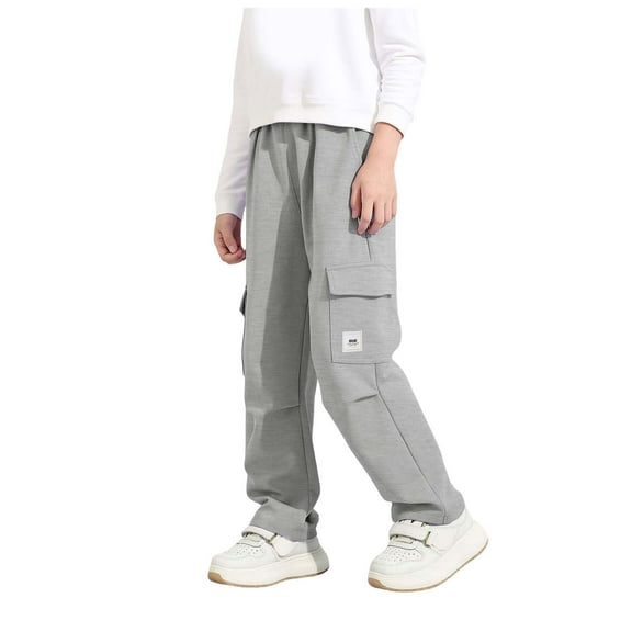 Zshosam Joggers for Boys Athletic Boys Cargo Pants Stretch Elastic Waist Kids Joggers Size 9T 10T,(Light Gray 9-10 Years)