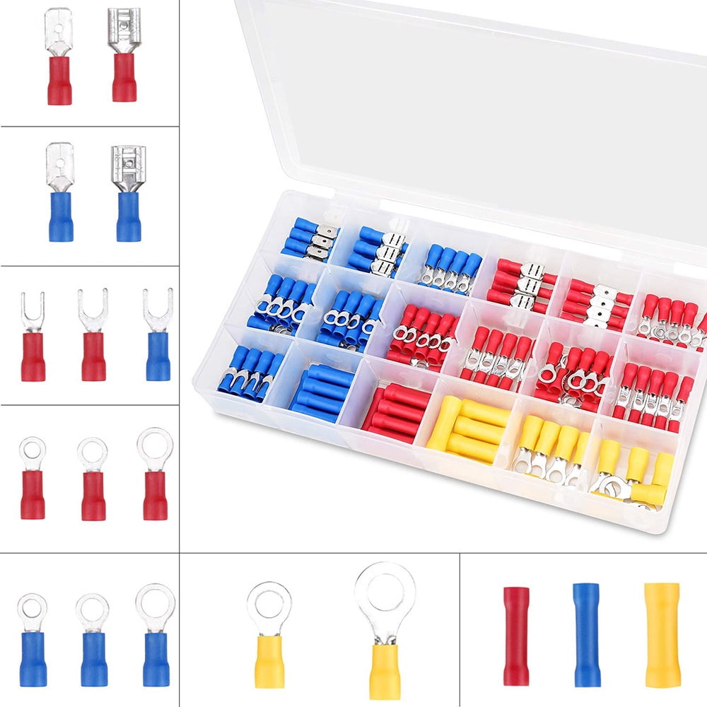 Quanmin 300PCS Mixed Quick Disconnect Electrical Insulated Butt Bullet Spade Fork Ring Solderless Crimp Terminals Wire Connectors Assortment Kit Cold Crimp Terminals