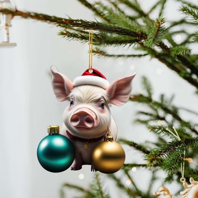 Xihbxyly Colgante Navideño de Cerdo, Adorno Festivo de Acrílico, Llamativo Adorno Navideño, Versátil, Ideal para Decorar La Repisa de La Chimenea, Material Seguro y No Tóxico, 8 X 6 Cm