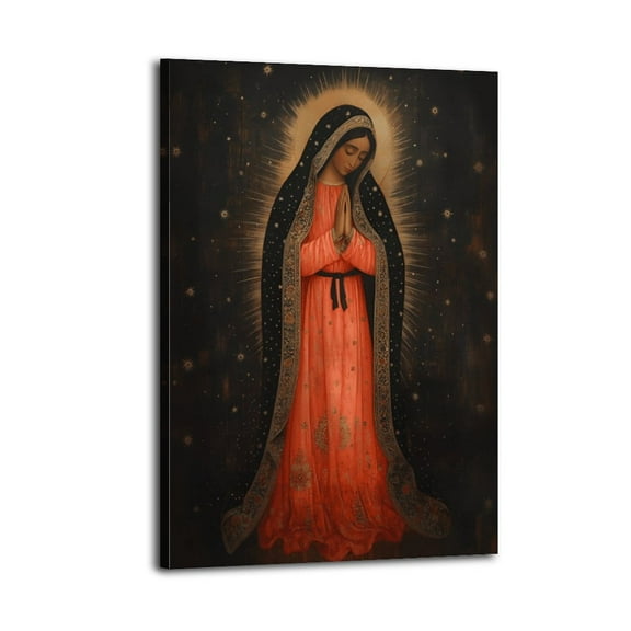 Our Lady of Guadalupe Framed Canvas, Nuestra Señora De Guadalupe,Mexican Mythology Poster Wrapped Wooden Frame Wall Decor,,Canvas Wall Art for Living Room,Bedroom,Office,Ready to Hang
