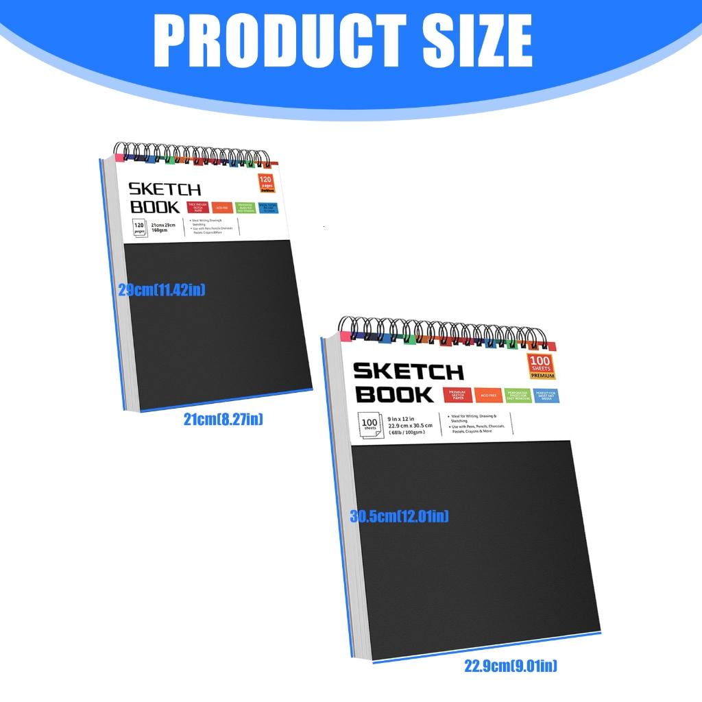 Giaone Portable Hardcover Sketchbook Coil Binding Drawing Pad Tearable For Artists