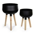 thumbnail image 4 of Truu Design Large Decorative Metal Planters with Wooden Leg, 4 of 7