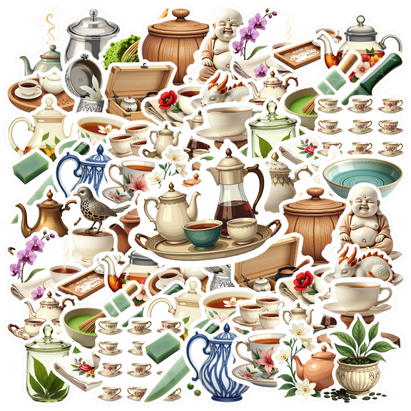 retro Tea Theme Stickers Stickers, Waterproof Tea Theme Stickers Sticker for Water Bottle Laptop Phone Cases Planner Skateboard Luggage Helmet Party Favor Decor, Ideal for Adults Teens Teacher Rewards