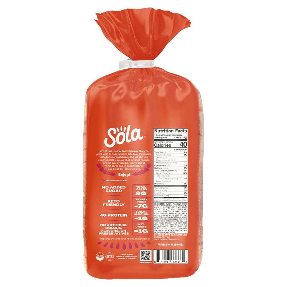 Sola Sweet Oat Sliced Bread, Soft White Bread, Non-GMO, 14 oz pack of 2