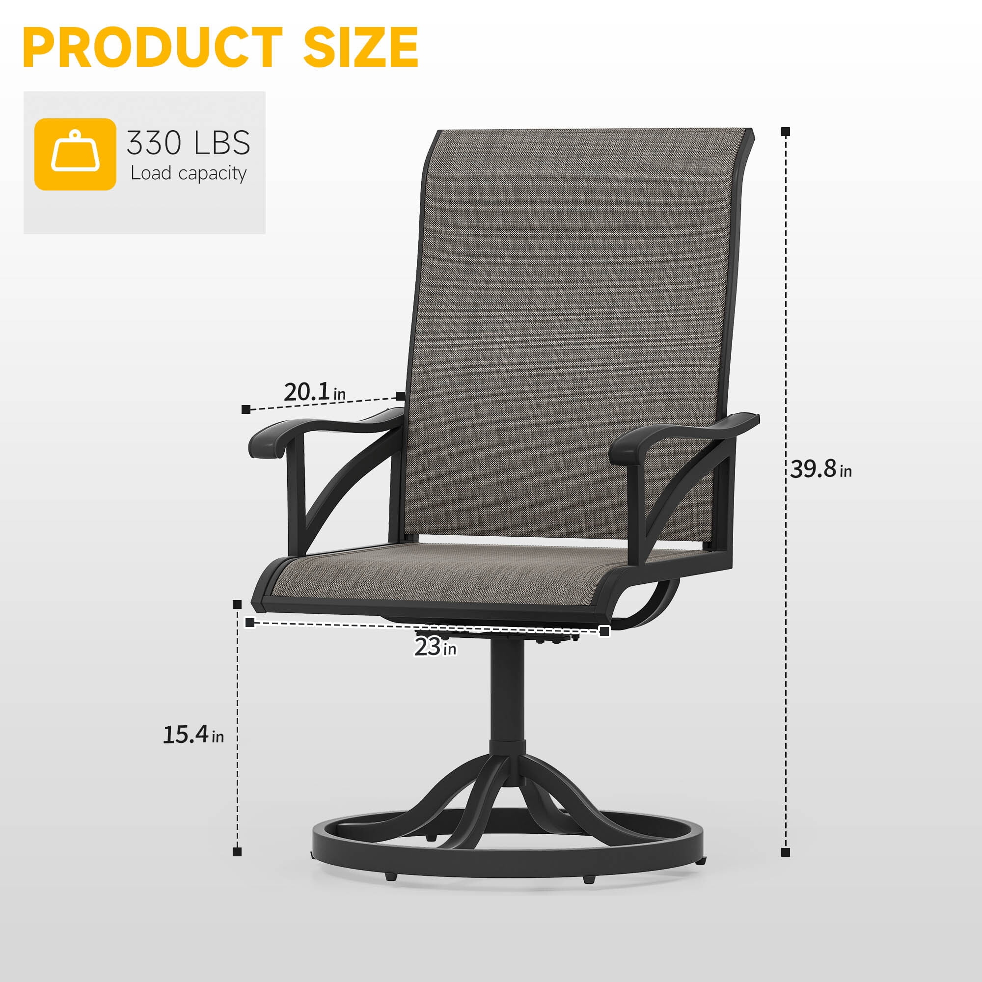 Uforic 2-Piece Outdoor Swivel Patio Chairs, High Back Weather Resistant Fabric 360 Degree Rotating Chairs for Porch Deck Garden, Brown