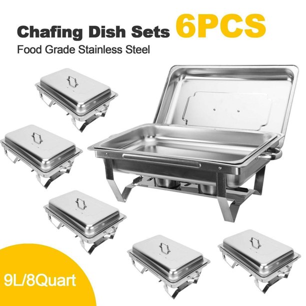 6Pack 9L/8Q Chafer Chafing Dish Sets Stainless Steel Catering Pans Food