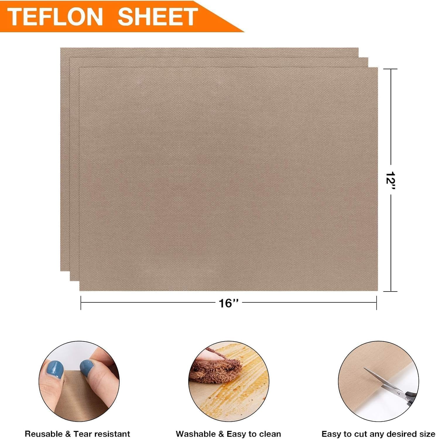 10 Pack PTFE Teflon Sheet for Heat Press - 16" x 12" Non Stick Teflon Sheets for Vinyl Heat Press Washable Reusable Heat Resistant Craft Mat
